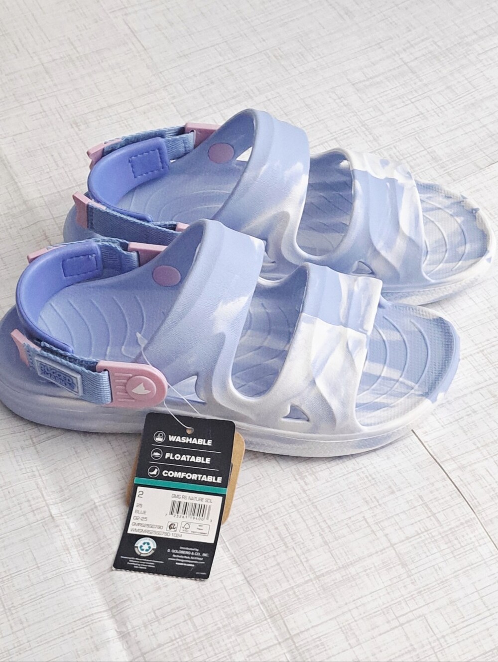 Rugged Shark Double Buckle Style Design Stylish Kids'Tye Dye Blue & Pink Sandals